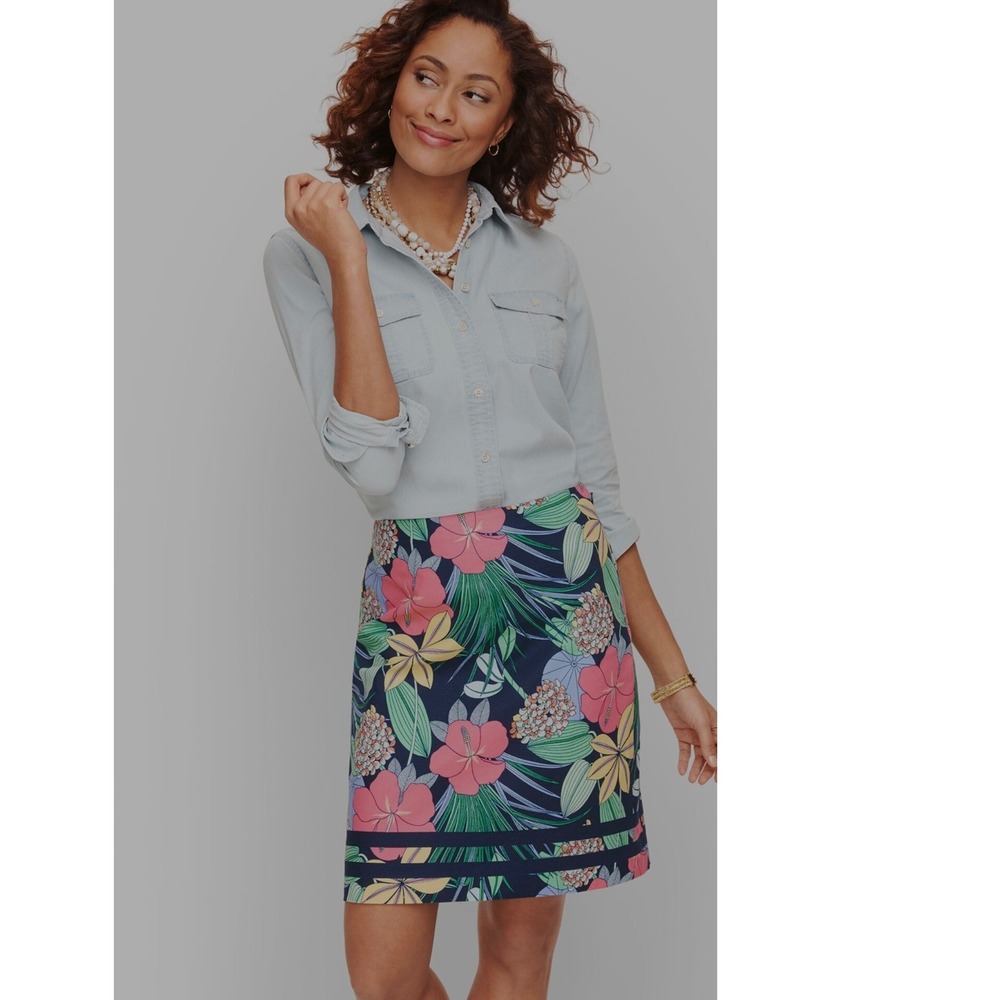 Talbots Tropical Floral Hibiscus Navy Blue‎ Pencil Skirt Size 6 Summer Vacation